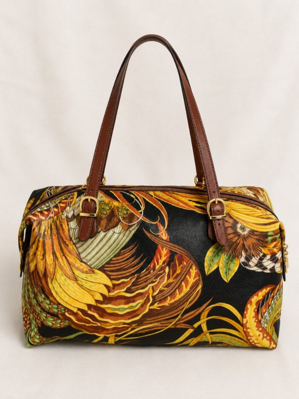 Salvatore Ferragamo Tropical Print Gancini Boston Bag Italy AU-2 4254